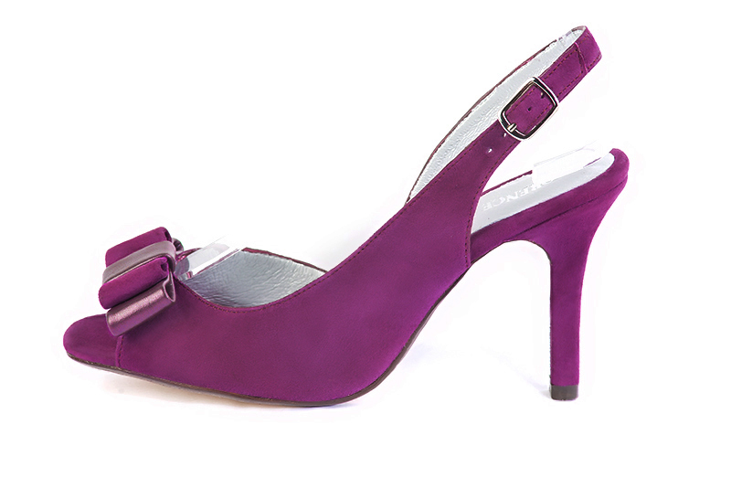 Mulberry purple women's slingback sandals. Round toe. High slim heel. Profile view - Florence KOOIJMAN